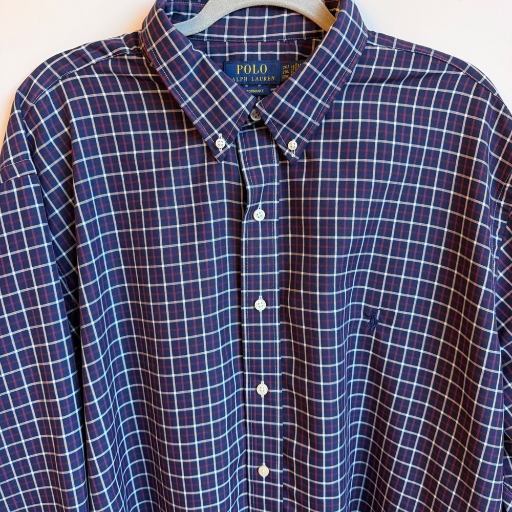 Polo Ralph Lauren Long Sleeve Shirt 2XLT Blue Red Plaid Performance Button Down